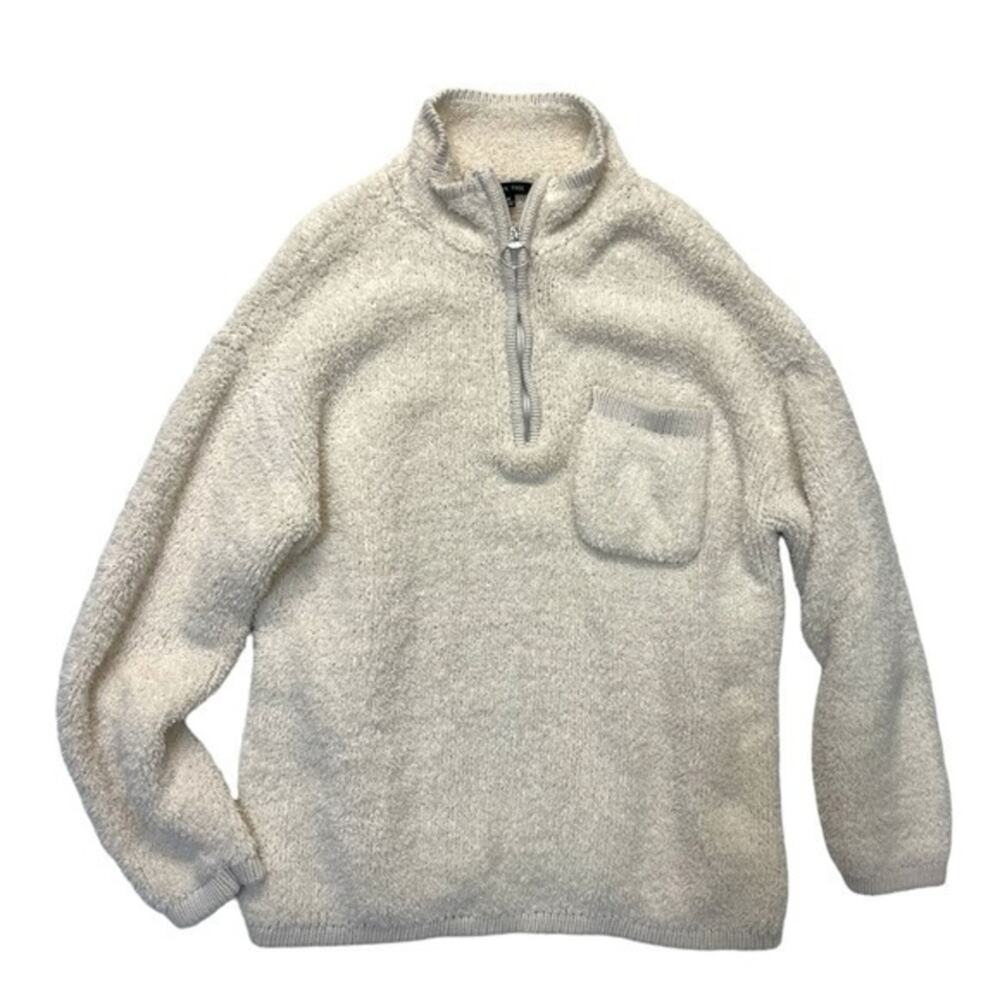 Love Tree Teddy Fleece Half Zip Pullover Cream Mock Neck Pocket Women’s Medium